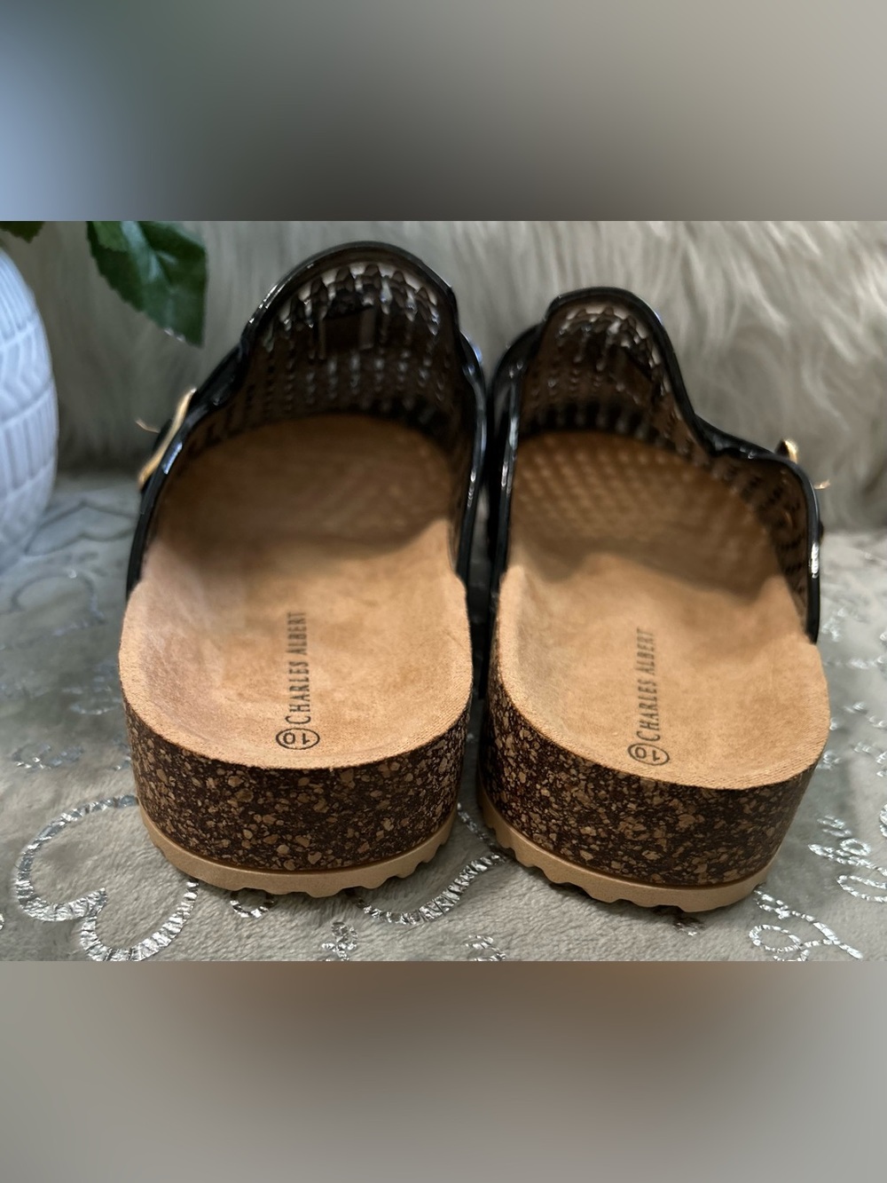 NWT Charles Albert Size 10, Black, Jelly Top Woven Buckle Mules - Picture 4 of 5